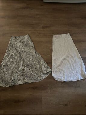 Banana Republic Snake-Print A-Line Skirt & Express Ivory Satin Slip Skirt Duo